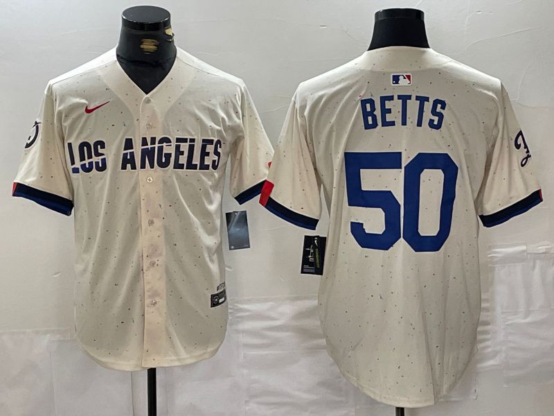 Men Los Angeles Dodgers #50 Betts Cream Fashion Nike Game MLB Jersey style 1